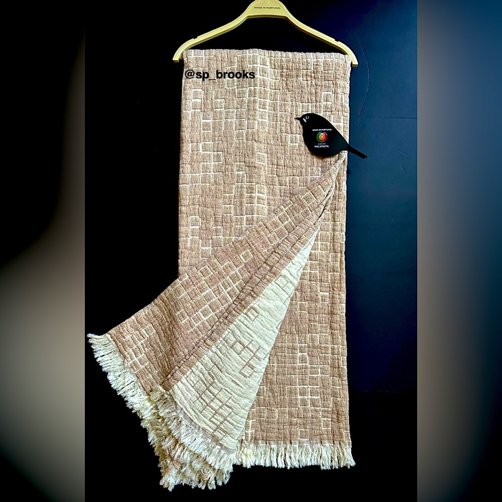 🎁Piscatextil Throw Blanket - Caramel Matrix Pattern Cotton Made in Portugal
